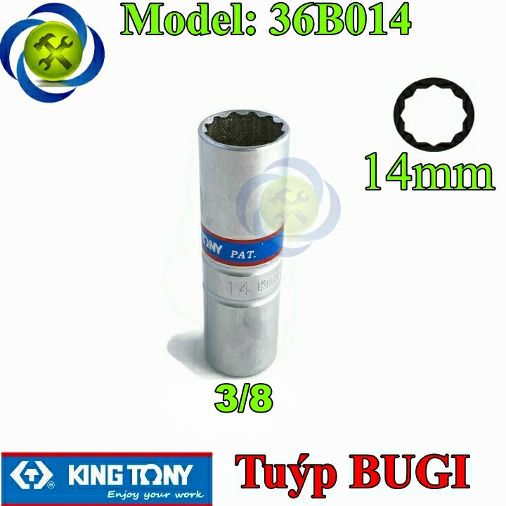 Tuýp tháo bugi 14mm 3/8 Kingtony 36B014 12 cạnh dài 63mm