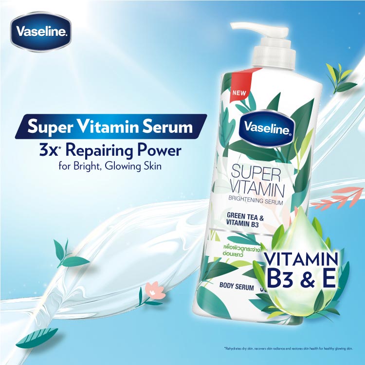 Sữa Dưỡng Thể Trắng Da, Ngừa Lão Hóa Vaseline Super Vitamin Whitening Body Serum Green Tea + Vitamin B3 Thái Lan 380ml