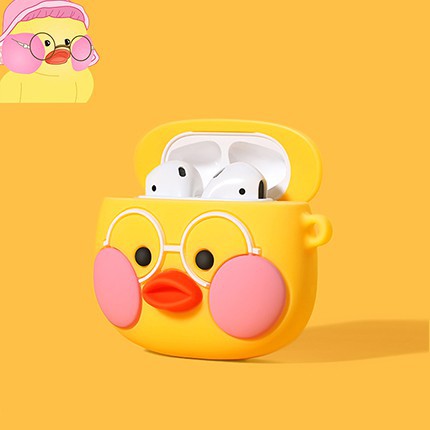 💦 Case Vỏ Bao Airpods Đựng Tai Nghe Airpod 1 2 Vịt vàng Má Hồng Siêu Dễ Thương - Tặng Kèm Móc Treo