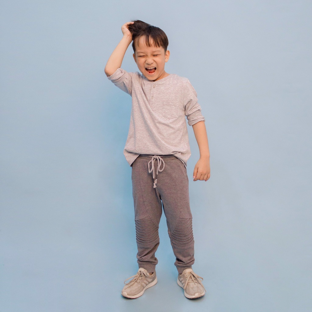 Áo phông bé trai SAYME áo thun dài tay thu đông cổ henley vải cotton mềm mịn thấm hút tốt BCTS0023-24