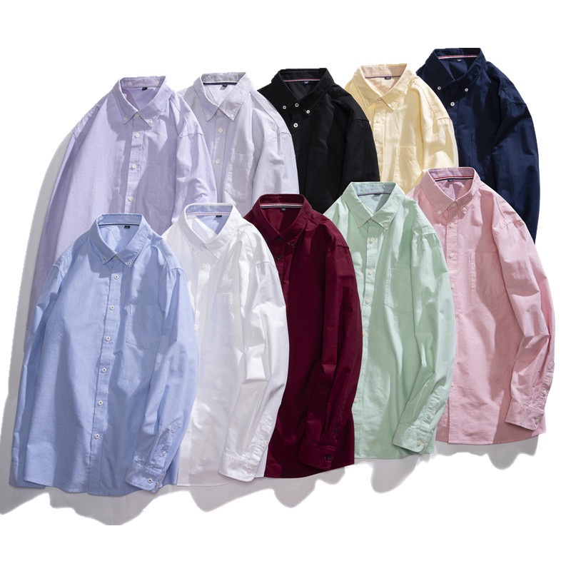 Áo Sơ Mi Công Sở Vải Oxford 100% Cotton Tay Dài Oversize Màu Trơn Cho Nam