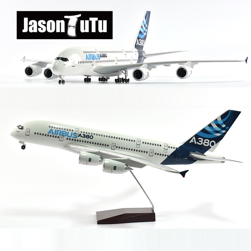 JASON TUTU 43 47cm Mô hình máy bay Máy bay Mô hình ban đầu Airbus A380 1/160 Quy mô Đèn chiếu sáng và Bánh xe Máy bay Qu