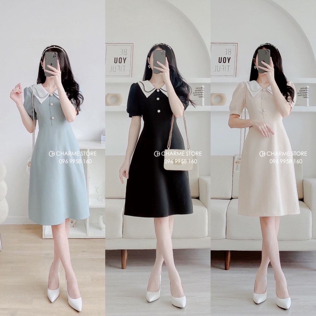 Váy tuytxi cộc tay hai cổ thiết kế Charme 203060