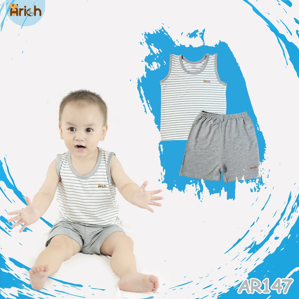 Bộ ba lỗ Arich sợi tre họa tiết sọc mới - Size 6 tháng đến 5 tuổi