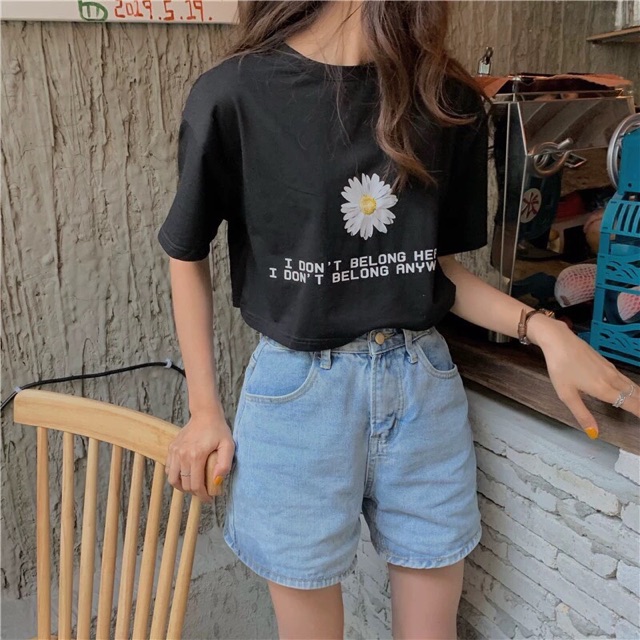 Áo croptop hoa cúc hoạ mi