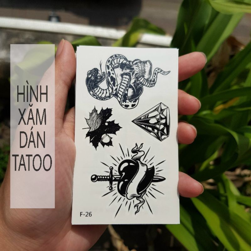 Hình xăm style chất, xà, kiếm xuyên tim, kim cương f26. Xăm dán tatoo mini tạm thời, size &lt;10x6cm