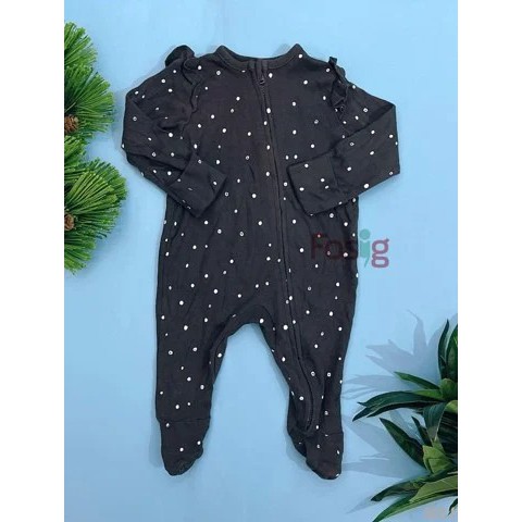 Sleepsuit Khóa Kéo Có Vớ Bé Gái Geo - Đen Chấm Trắng