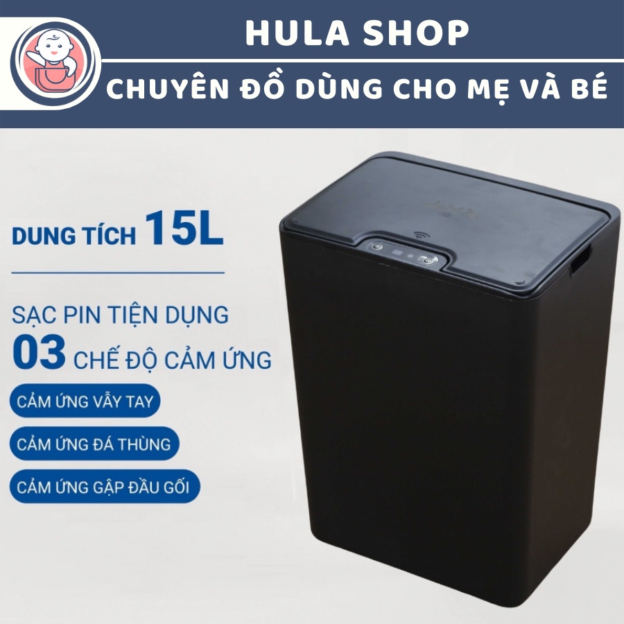 Thùng rác cảm ứng thông minh 15 lít M&amp;L FH-2 - Hàng chính hãng bảo hành 03 tháng màu đen