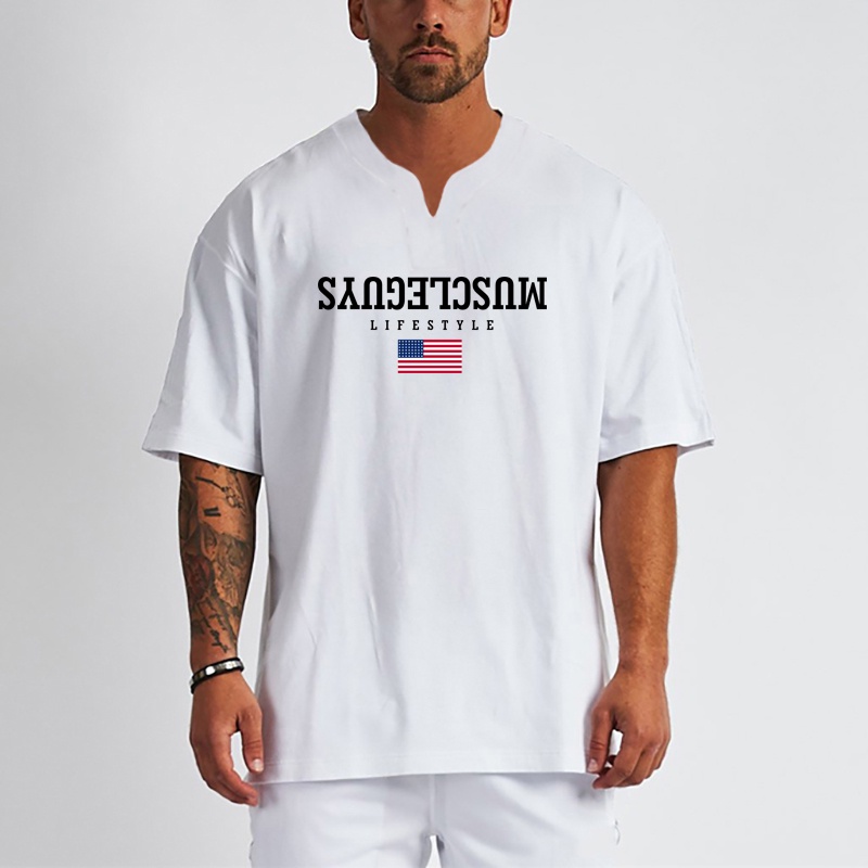 Áo Thun Cotton Cổ Chữ V Dáng Rộng Thoáng Khí In Họa Tiết Thời Trang Mùa Hè Cho Nam