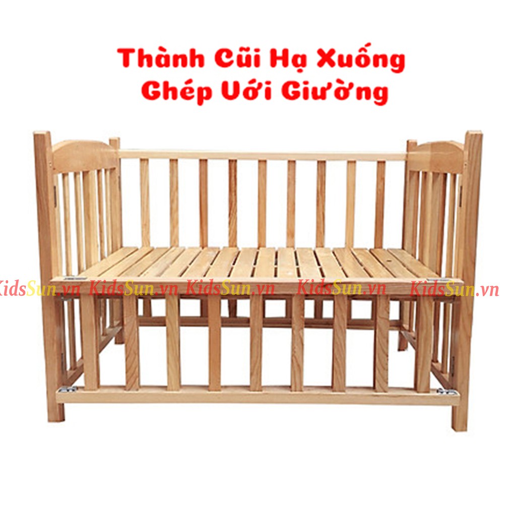 Nôi Cũi Gồ Sồi KIDSSUN Cho Bé Giường Cũi Gỗ Cho Trẻ Em Chắc Chắn Chịu Lực 100kg Tặng Kèm Bánh Xe BH 24 Tháng