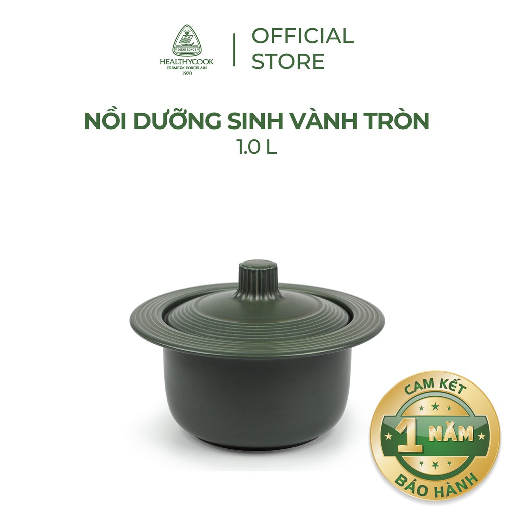 Nồi sứ dưỡng sinh Minh Long vành tròn 1.0L + nắp dùng cho bếp gas, bếp hồng ngoại