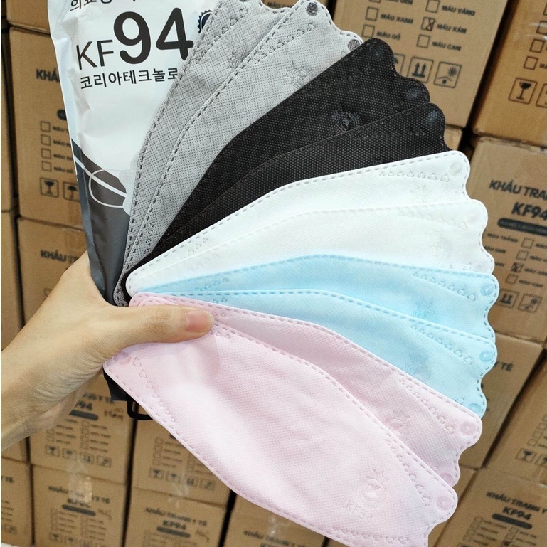 Gói 10 khẩu trang 4D KF94 4 lớp vải không dệt kháng khuẩn, bụi mịn, chống nắng nhiều màu (trắng, xanh, đen, hồng, xám)