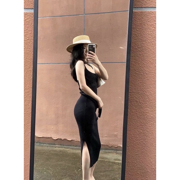 Đầm body xẻ tà cột dây sau siêu nữ tính, đầm halter chất thun gân ôm body nhẹ nhàng - Colory shop