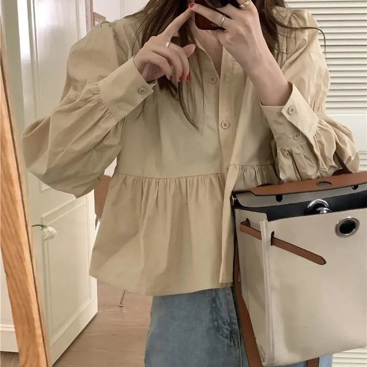 Áo sơ mi dài tay màu trơn thiết kế mới thời trang theo phong cách Hàn Quốc cho nữ
