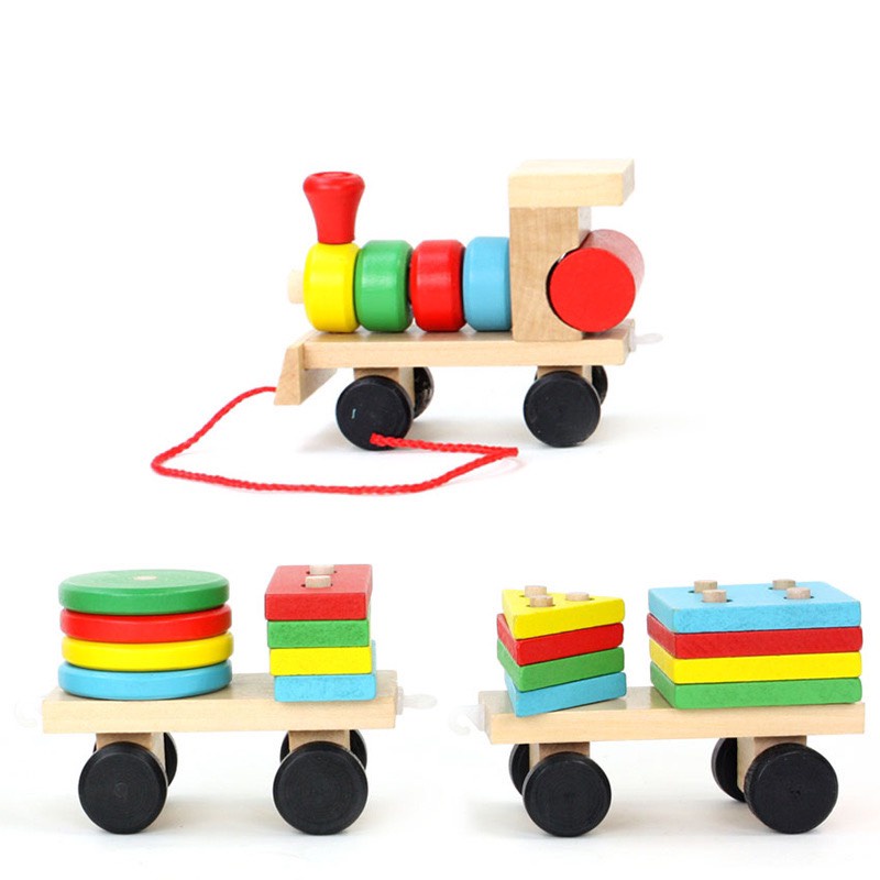 [Đồ chơi gỗ] Tàu gỗ 3 toa hình khối phát triển trí tuệ cho bé Master Kids