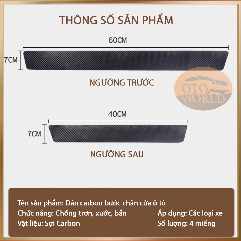 DÁN NẸP BƯỚC CHÂN CỬA Ô TÔ BẰNG CARBON CHỐNG XƯỚC, TRƠN TRƯỢT, MÀI MÒN, TĂNG TÍNH THẨM MỸ - BỘ 4 MIẾNG DÁN