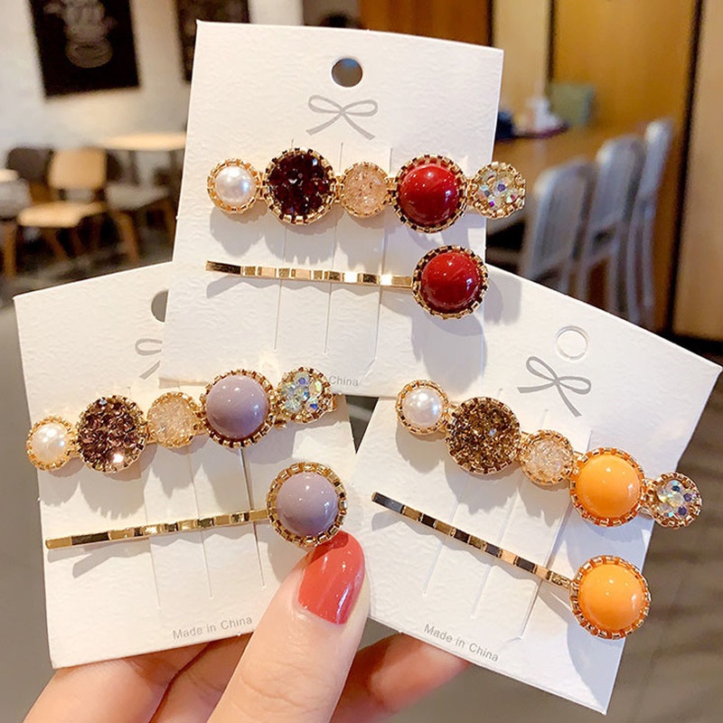 Kẹp Tóc Đính Đá Ngọc Trai Kiểu Dáng Đơn Giản Sang Trọng Phong Cách Hàn Quốc Cho Nữ