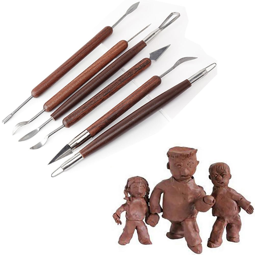Set 6 Dụng Cụ Điêu Khắc Đất Sét Với Tay Cầm Bằng Gỗ Độ Chính Xác Cao