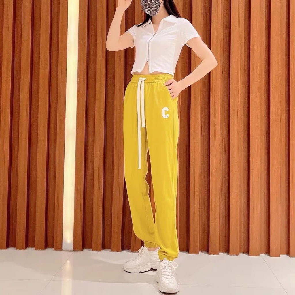 Quần Jogger Chất thô Gió Cao Cấp - Quần thể thao nữ chữ C đủ 3 màu đen trắng vàng, trẻ trung năng động-mã 914-LN