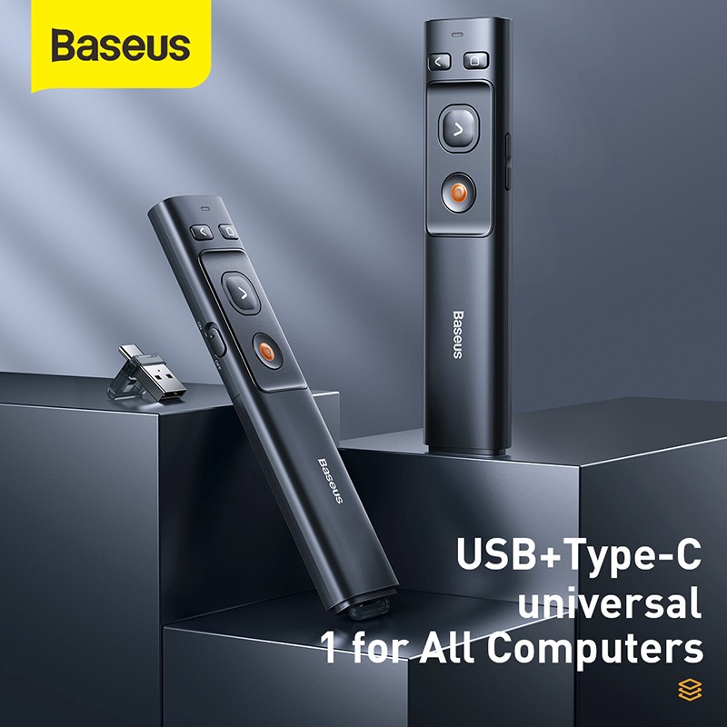 🌟🌟 Bút Laser trình chiếu Baseus Orange Dot Wireless Presenter cho Laptop/ Macbook (100m. 2.4Ghz USB/Type C Receiver) | BigBuy360 - bigbuy360.vn