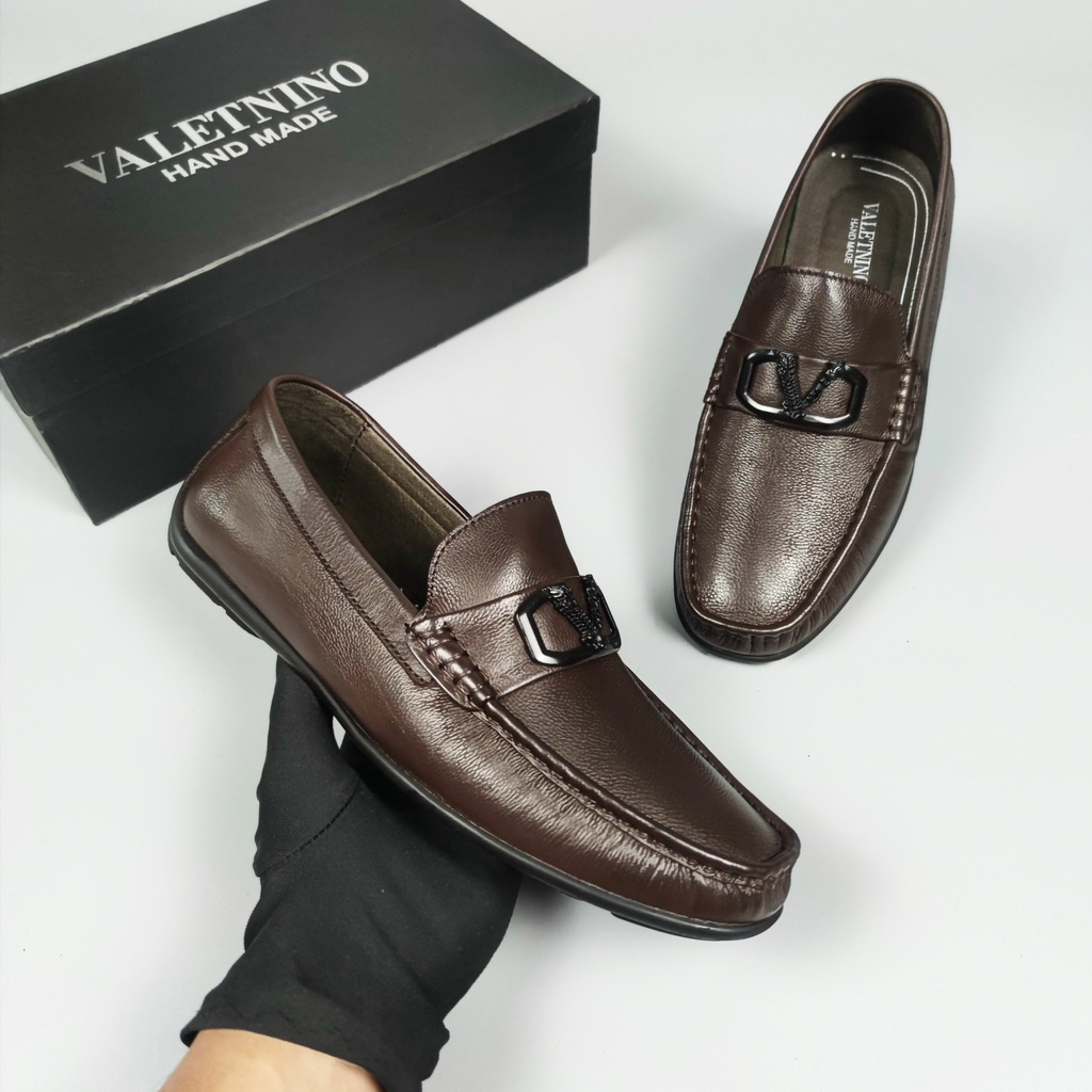 Giày lười nam, giày moca công sở Valetnino da Dê cao cấp Nhập khẩu Full Box
