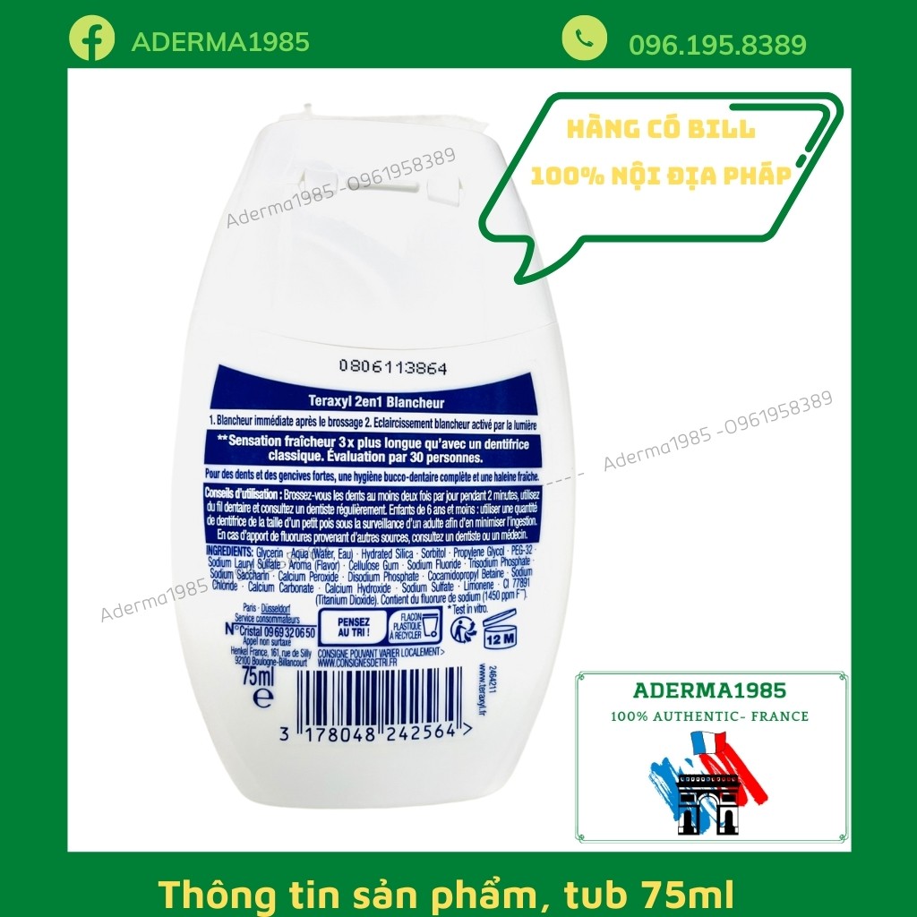 Kem đánh răng Teraxyl Blancheur 2 in 1 trắng răng, cải thiện tình trạng ố vàng, hàng nội đia Pháp_Sữa Paris Aderma