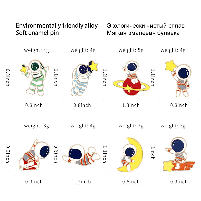 Ghim cài áo QIHE JEWELRY hình phi hành gia mặt trăng ngôi sao dành cho trẻ em