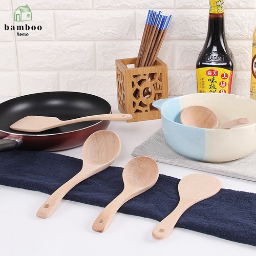 Muỗng gỗ tre BAMBOOO ECO thìa xào nấu chống dính chịu nhiệt tiện lợi nhiều kích thước sản dùng trong nhà bếp nhà hàng