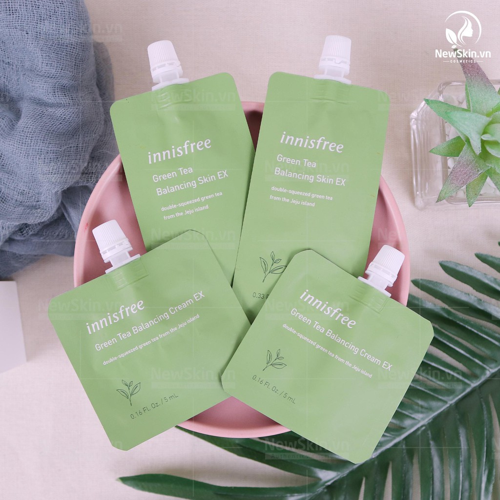 Mini Sample Nước hoa hồng và Kem Dưỡng Innisfree Green Tea Balancing EX