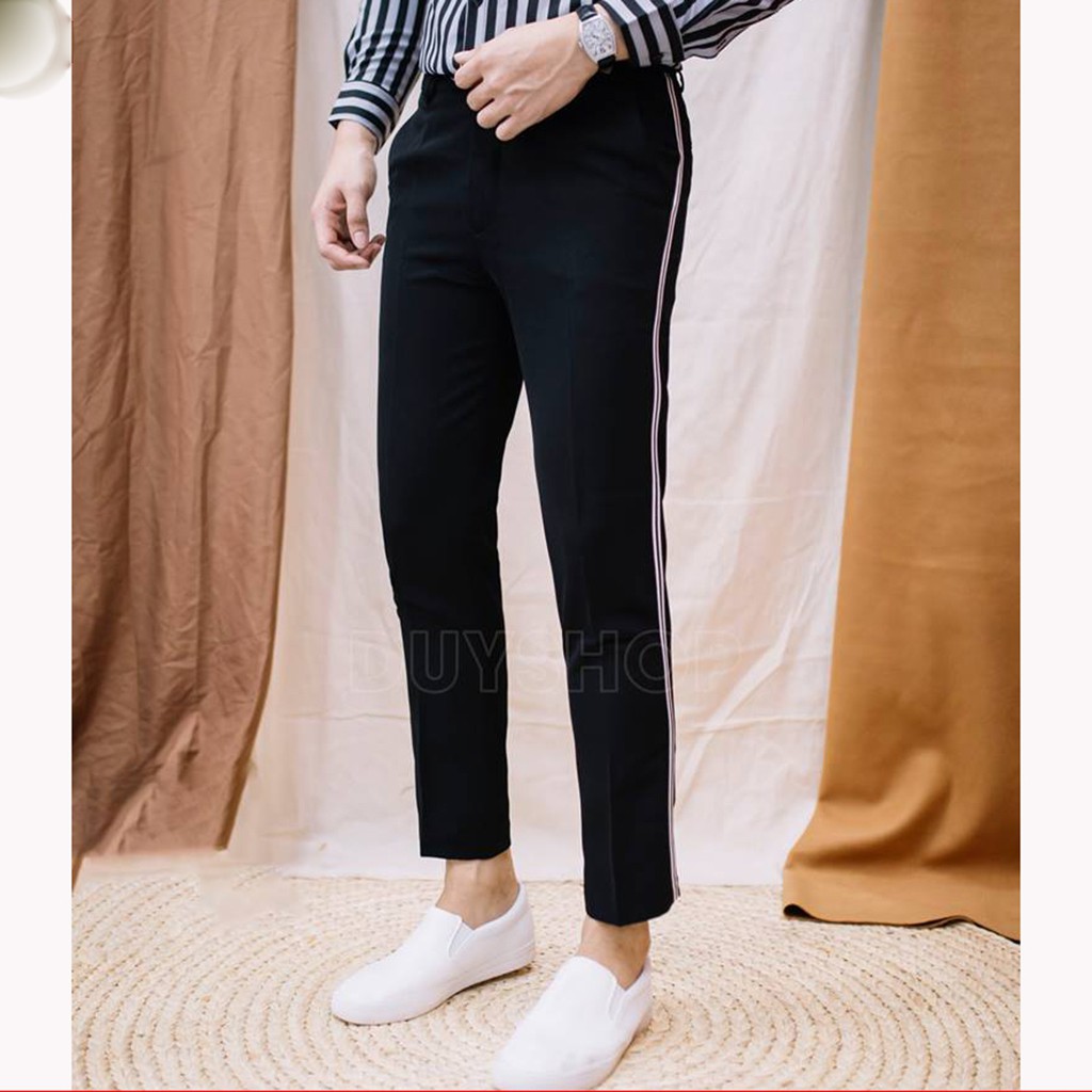 Quần tây nam kẻ sọc trắng dáng lửng Hàn Quốc | BigBuy360 - bigbuy360.vn