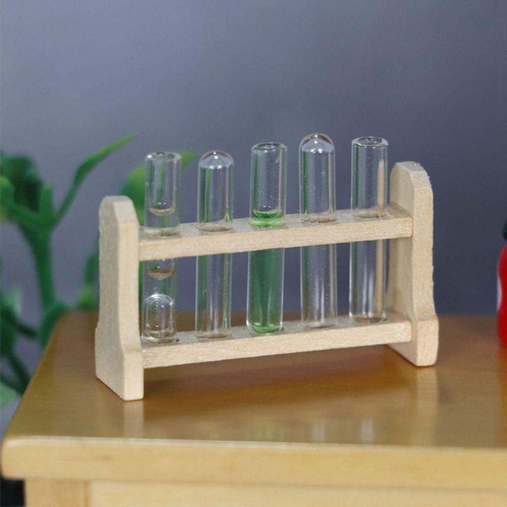 MOCHO Mô Hình Ống Nghiệm Thử Nghiệm Đồ Chơi Mini DIY Kèm Giá Đỡ Bằng Gỗ Cho Nhà Búp Bê