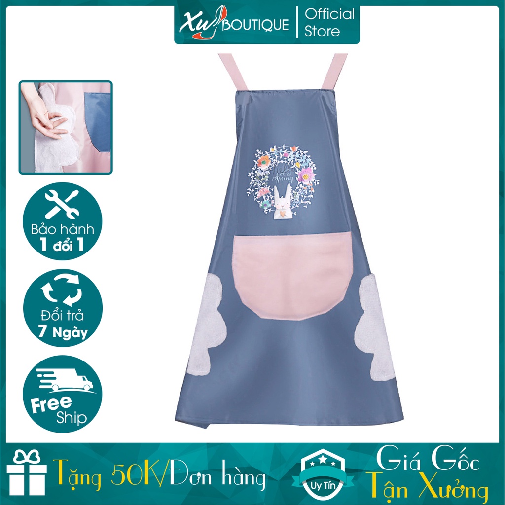 Tạp Dề Pha Chế Nấu Ăn Cao Cấp Thỏ Xinh Có Chỗ Lau Tay