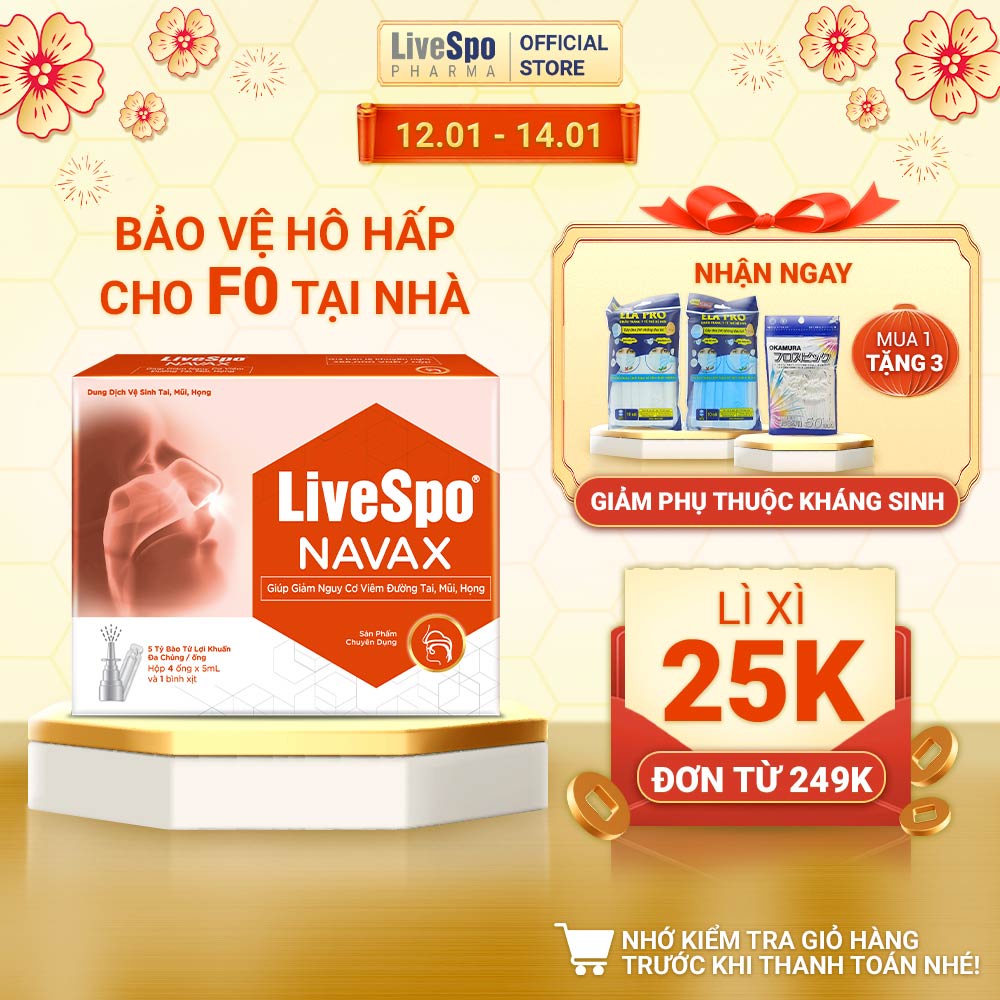 Xịt mũi Livespo Navax chuyên dụng - Bảo vệ hô hấp F1, giúp F0 chống nghẹt mũi, mất mùi 4 ống x 5ml