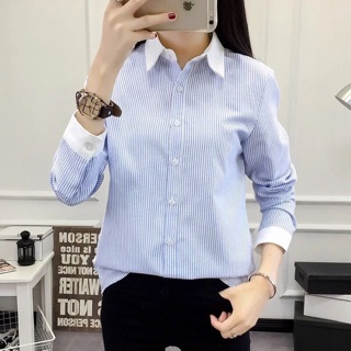 Áo sơ mi sọc viền trắng