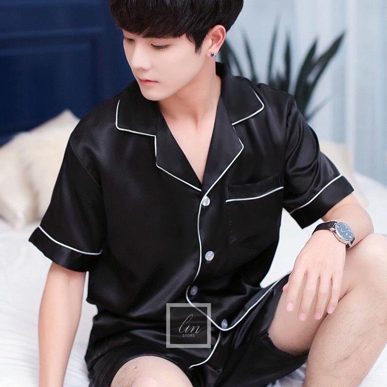 Đồ Bộ Pijama Lụa Nam Nữ Mặc Nhà Tay Ngắn Quần Đùi Mùa Hè Mango Cao Cấp Bộ Đồ Ngủ Nam Nữ Lụa Siêu Xinh B56