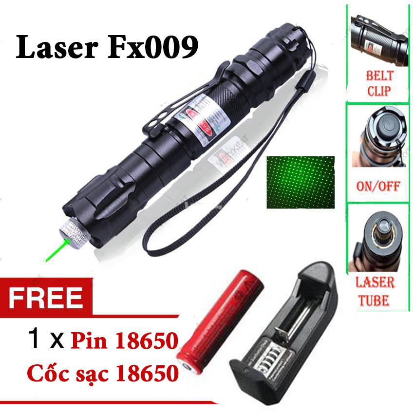 Đèn Pin Laser (Lazer) 009 Công Suất Cao Siêu Sáng Vỏ Đen Siêu Sáng Gồm Pin,Đồ Sạc