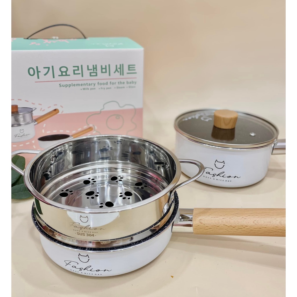 Bộ Nồi Chảo Fashion Phong Cách Hàn Quốc Chuyên Chế Biến Đồ Ăn Dặm Cho Bé - Size 16cm