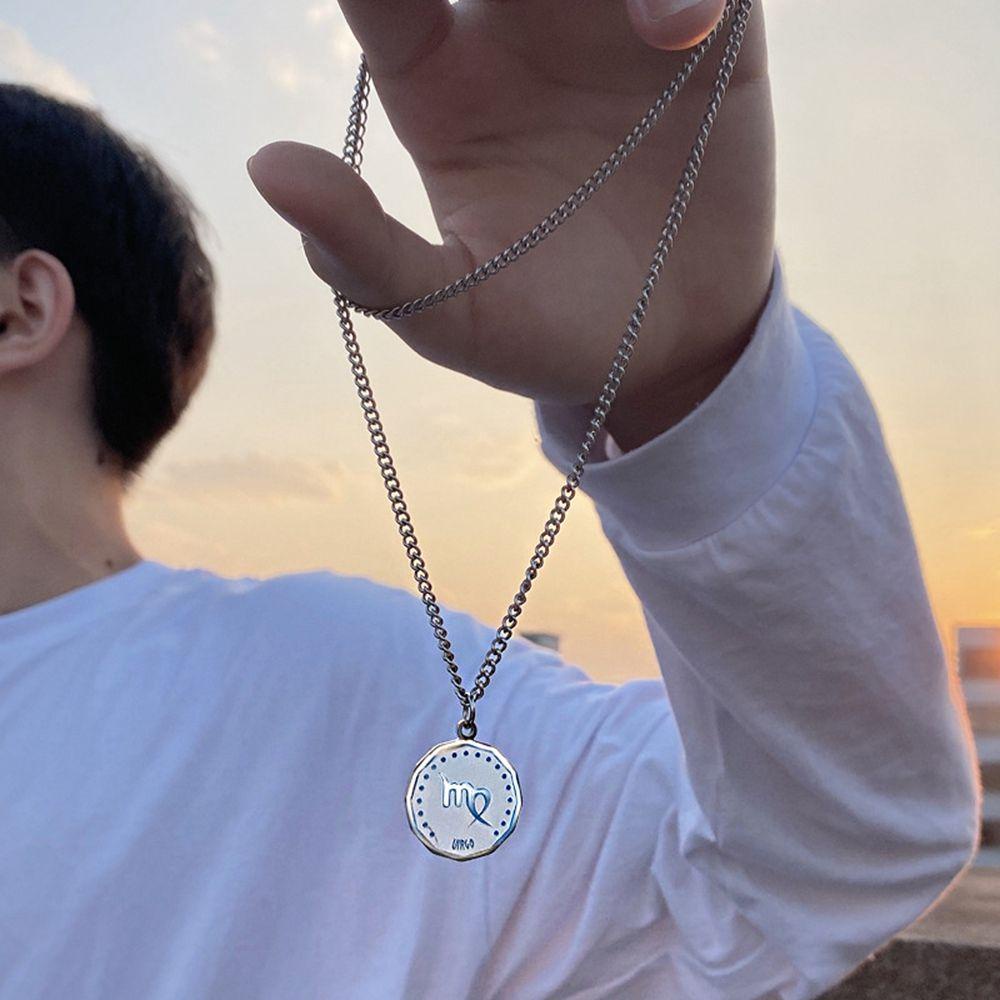 Vòng cổ Bằng Thép Titan Mặt Đồng Xu Hoàng Đạo Twelve Đơn Giản Sang Trọng Cho Cặp Đôi