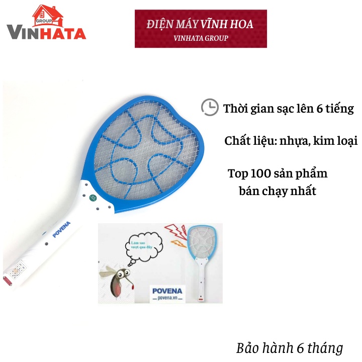 Vợt muỗi POVENA PVN-MQ22 Trắng - Xanh chính hãng