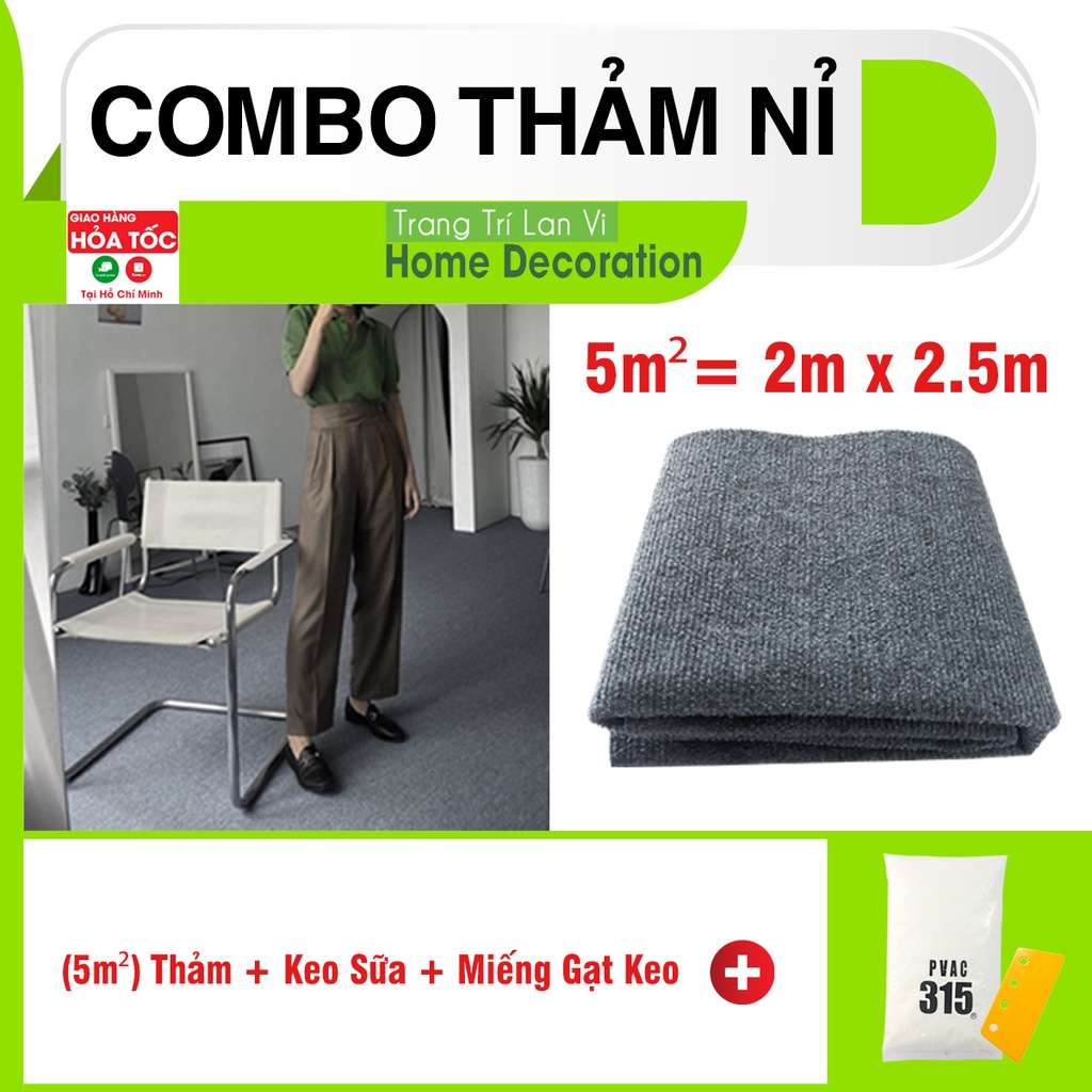 Thảm nỉ decor phòng, thảm trải phòng THẢM, KEO SỮA KOREA 1KG, GẠT KEO, khổ rộng 2m (combo 5m2)