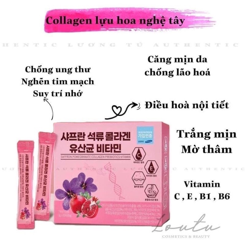 Bột Collagen Lựu Đỏ Nhụy Hoa Nghệ Tây Saffron Bio Cell Hàn Quốc