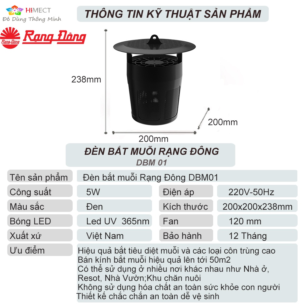 Đèn Bắt Muỗi  Điện Quang Thông Minh Rạng Đông BDM01 An Hiệu Quả Tiêu Diệt Côn Trùng An Toàn - HiMect