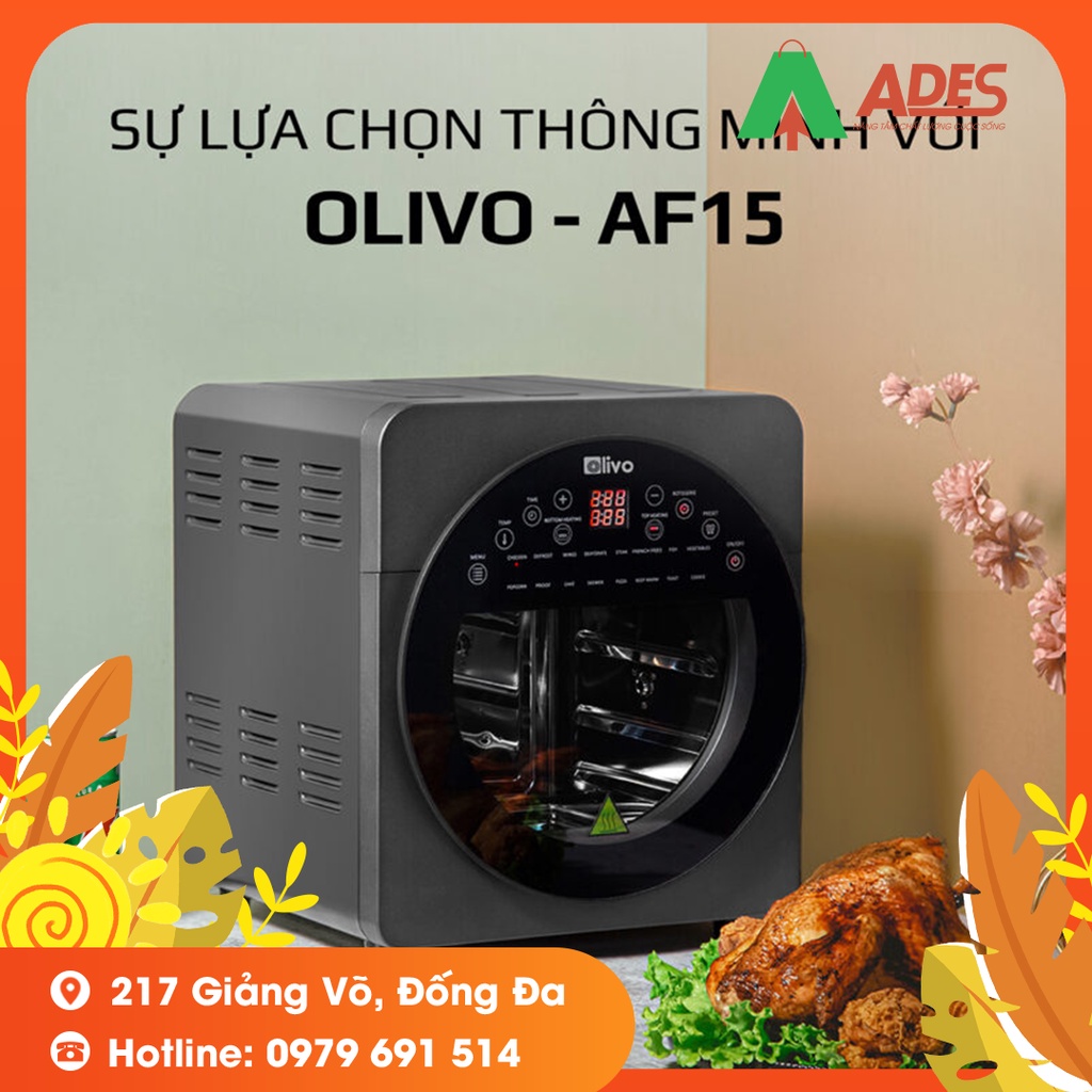 Nồi Chiên Không Dầu OLIVO AF15 - BẢO HÀNH CHÍNH HÃNG 24 THÁNG - THƯƠNG HIỆU MỸ - DUNG TÍCH KHOANG SIÊU LỚN 15L