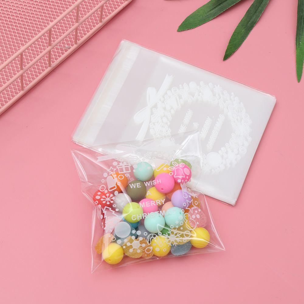 WTTLE Set 100 Túi Nhựa Đựng Bánh Quy Tự Dính Họa Tiết Giáng Sinh