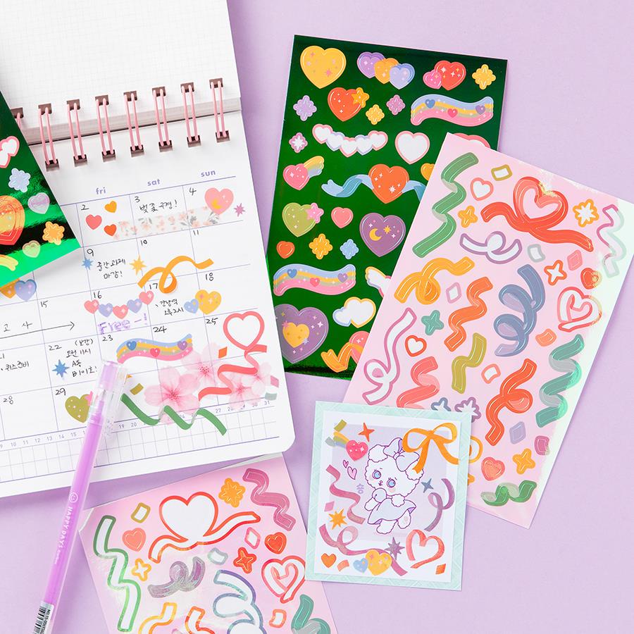 Set 2 Tấm Sticker ARTBOX Hàn Quốc Hình Trái Tim Phủ Màu Cực Quang Sáng Tạo