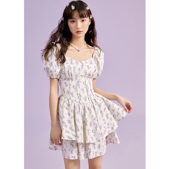 Đầm hoa ZHELIHANGFEI ngắn tay phong cách thời trang xinh xắn dành cho nữ