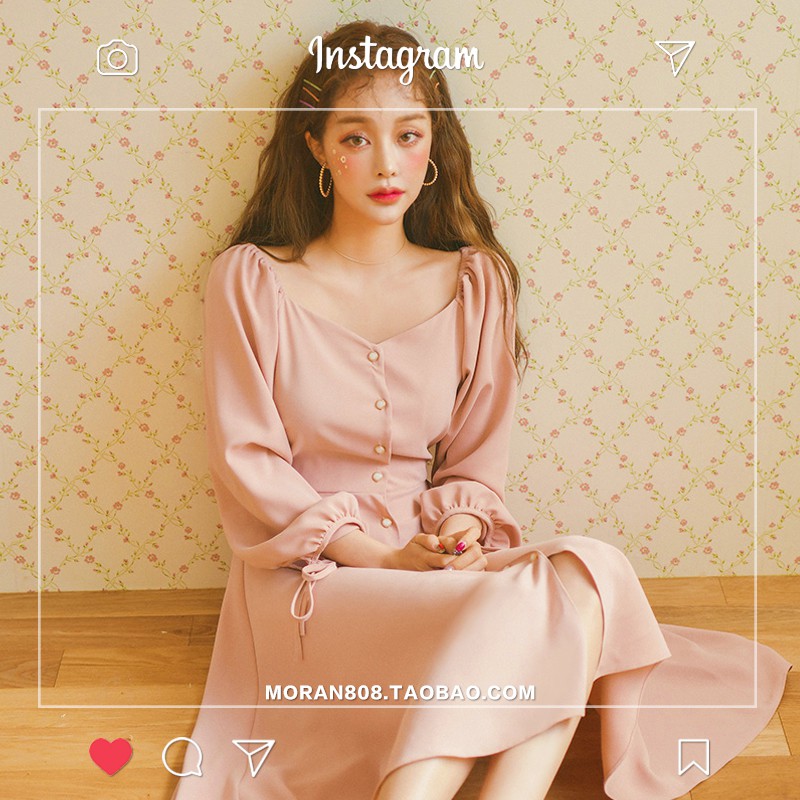 Đầm dáng xòe nữ tay dài midi Emilshop