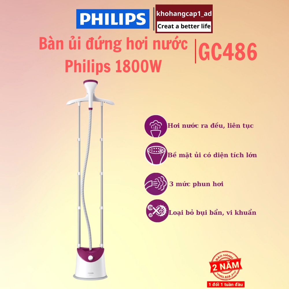 Bàn ủi hơi nước đứng Philips 1800W tích hợp giá treo có ngăn chứa nước lớn GC486 /38 - BH 24 Tháng - khohangcap1_ad