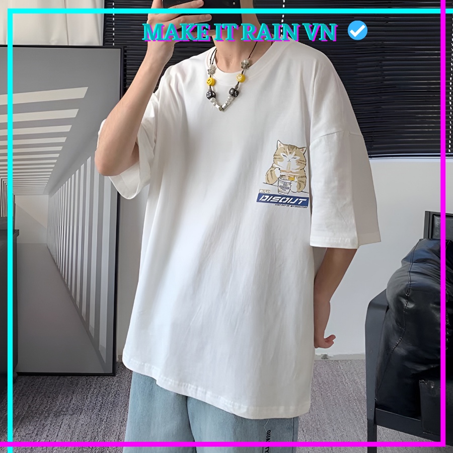 Áo Thun Tay Lỡ Unisex MÈO NOODLE Make It Rain VN, Áo Phông Nam Nữ Form Rộng, có hình ảnh video