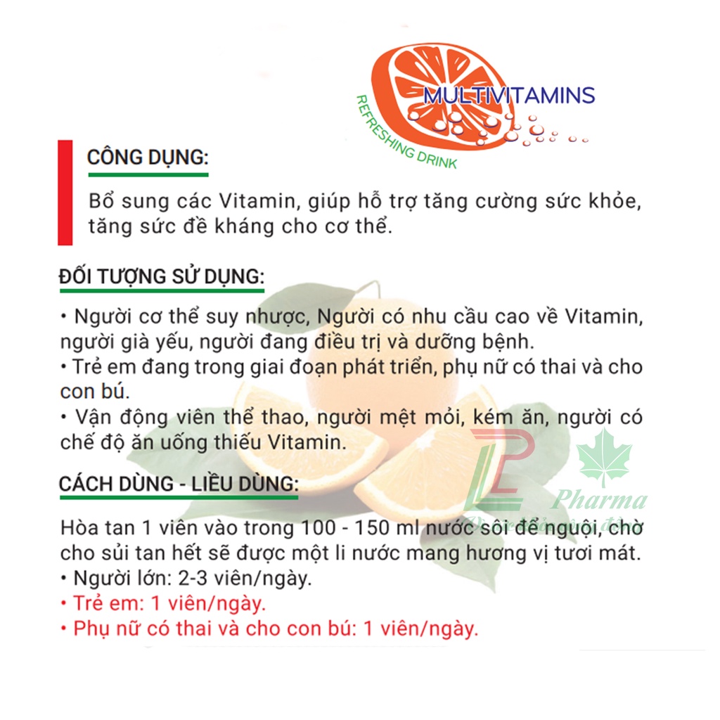 Viên Sủi tăng sức đề kháng LP-Lusmaxss vị cam - Bổ sung vitamin và khoáng chất, tăng cường miễn dịch - Tuýp 20 viên